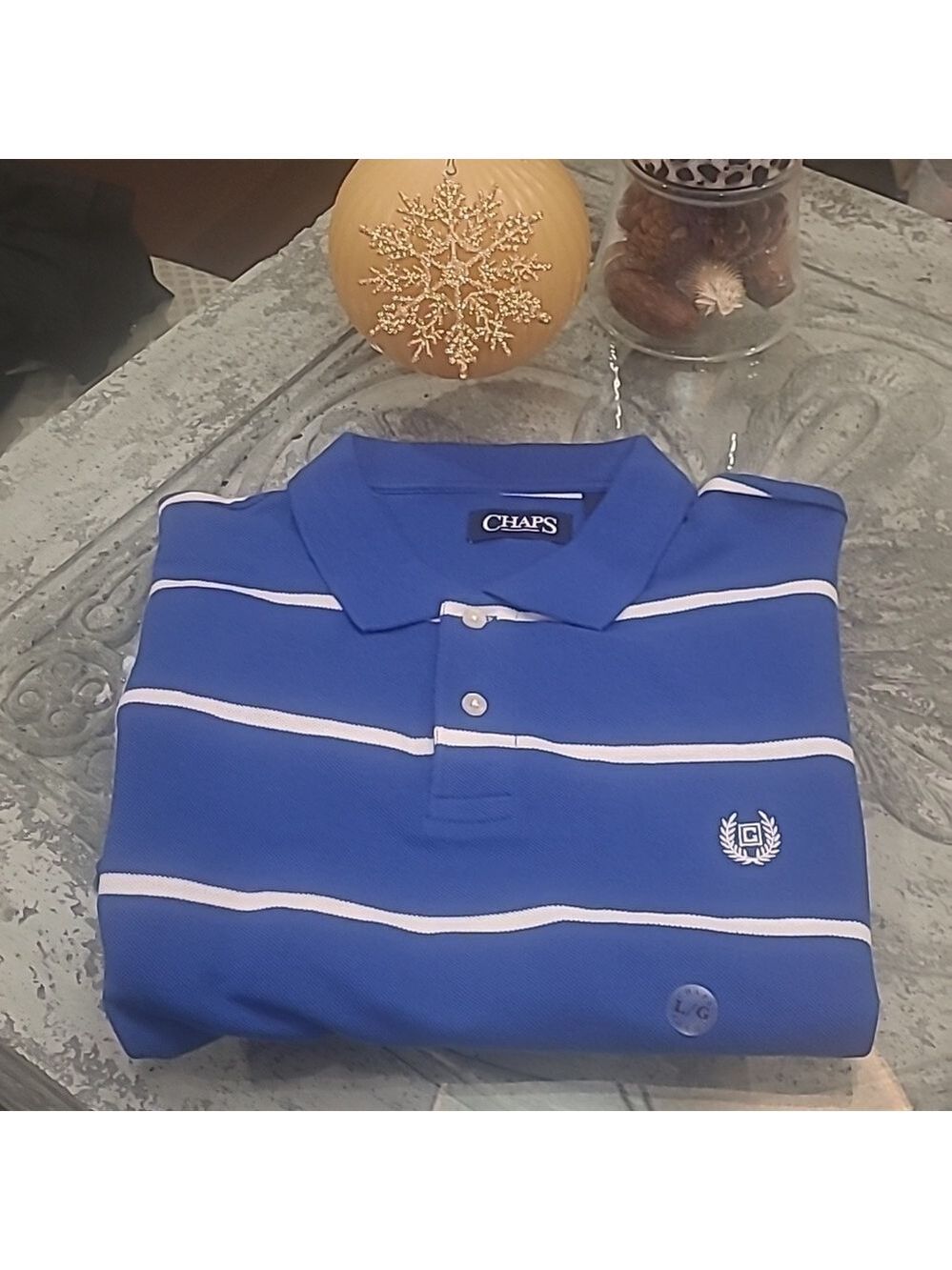 CHAPS MEN'S COTTON STRIPPED BLUE POLO SHIRT NEW Large size